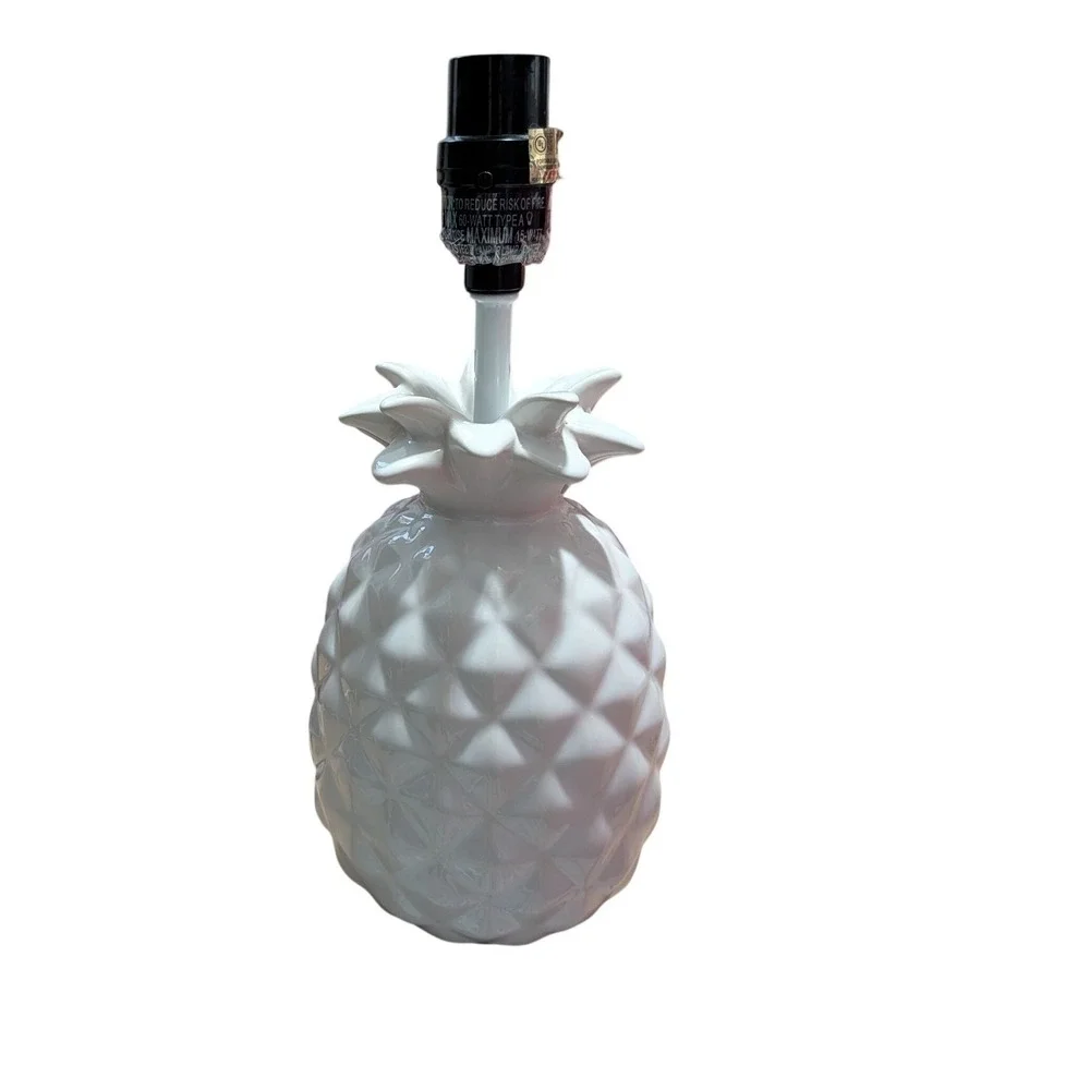 White Ceramic Pineapple Table Lamp Base Glossy Tropical Coastal‎ Decor Tested